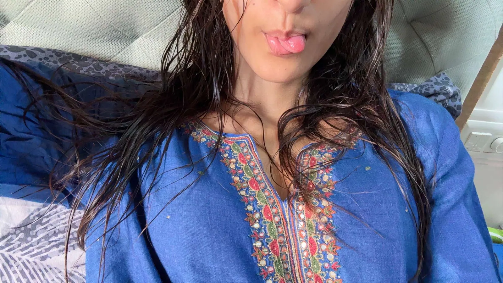 Hashmukh in her blue outfit, from her original photograph