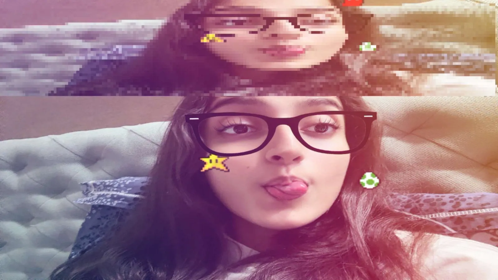 Hashmukh wearing her original glasses filter